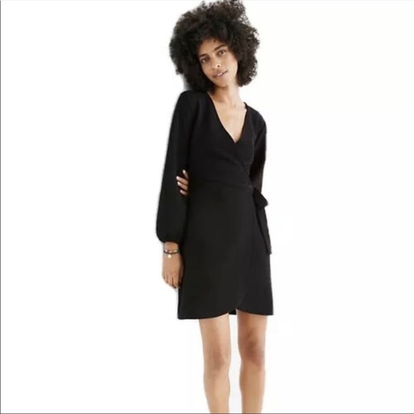 NWT Madewell Long-Sleeve Side-Tie Dress in Black - Picture 3 of 3